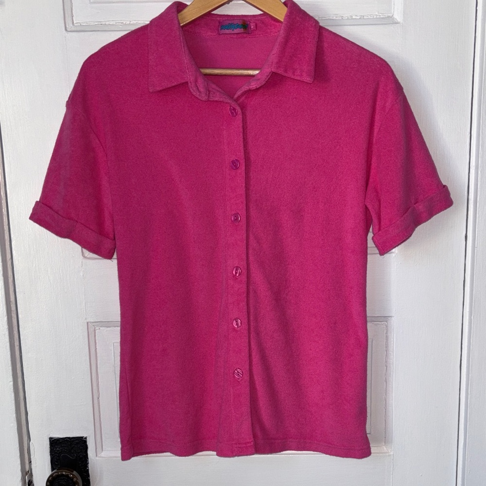EDIKTED SHORT SLEEVE TERRYCLOTH BUTTON DOWN